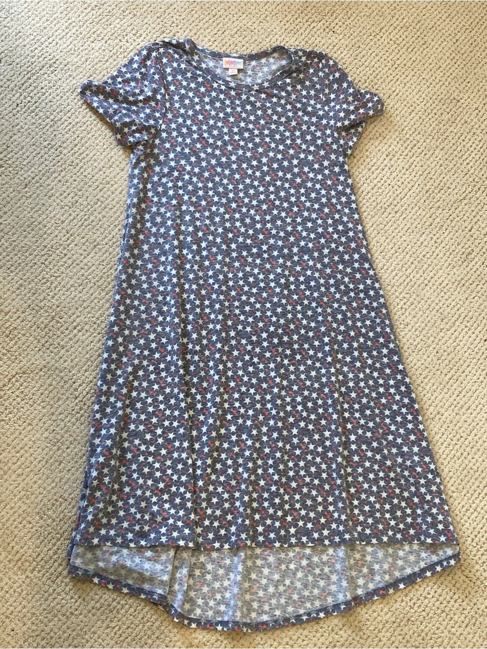 LuLaRoe Carly Dress XS Patriotic Stars Hi-Low Swing Dress Americana USA